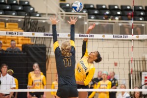 Senior Ria Ridley converts one of her 10 kills against Northern Kentucky in Friday night's 3-1 victory.
