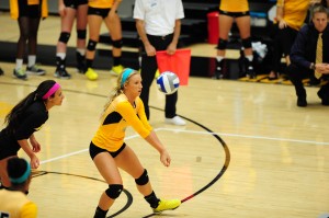 Kelly Marcinek matched the school record with 24 kills against USC Upstate. Photo Courtesy of KSUOwls.com