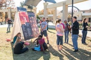 Members from the anti-abortion group, Justice for All, talk to students about abortion on the Campus Green. Photo: Matt Boggs | The Sentinel