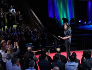 The crowd applauds Monica Lewinsky after her TED talk speech. Photo courtesy of Steve Jurvetson.