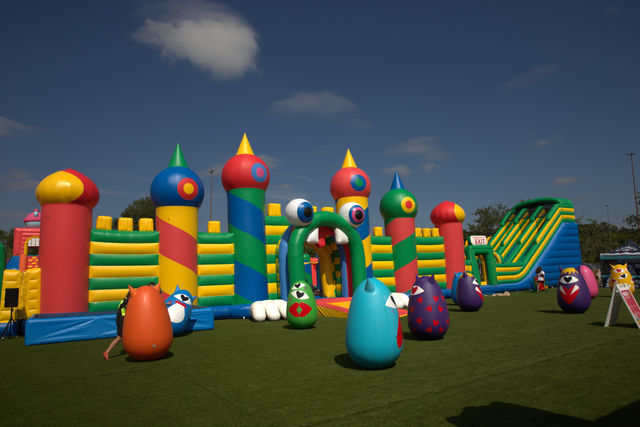 The central obstacle course at Funbox. Measuring over 25,000 square feet, Funbox hosts attractions like the Gumball Gallop and Tumble Temple.
