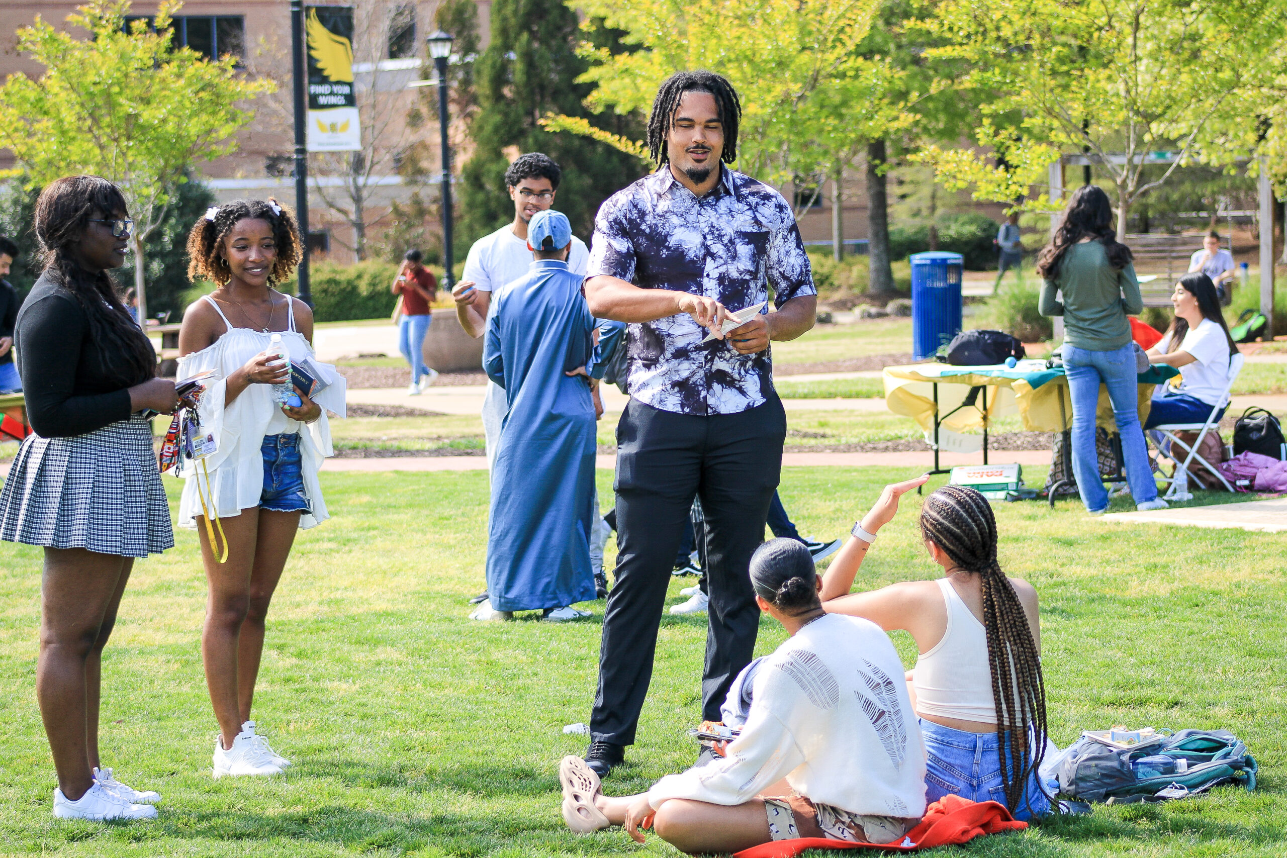 KSU students finding time between classes to hang out on the campus green.